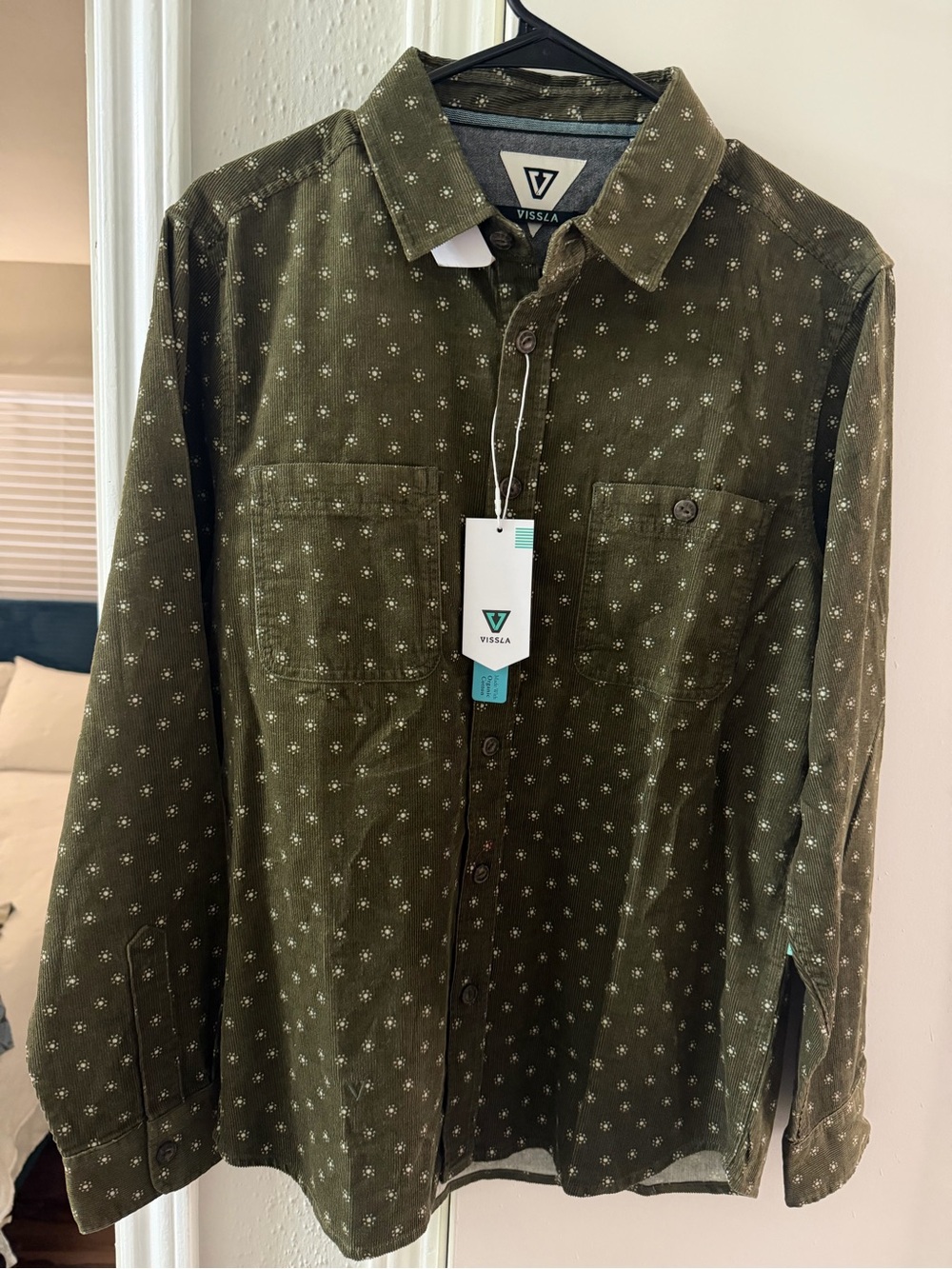 VISSLA Olive Green Micro-Print Button-Down Shirt